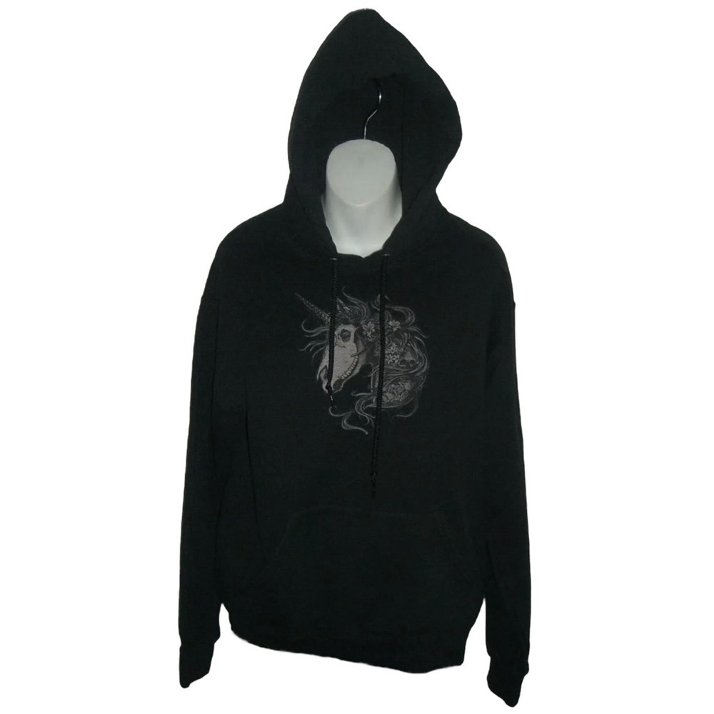 Jerzees Sweatshirt Black Unicorn Skull Boho Goth Fairy alt egirl Hoodie Kawaii M